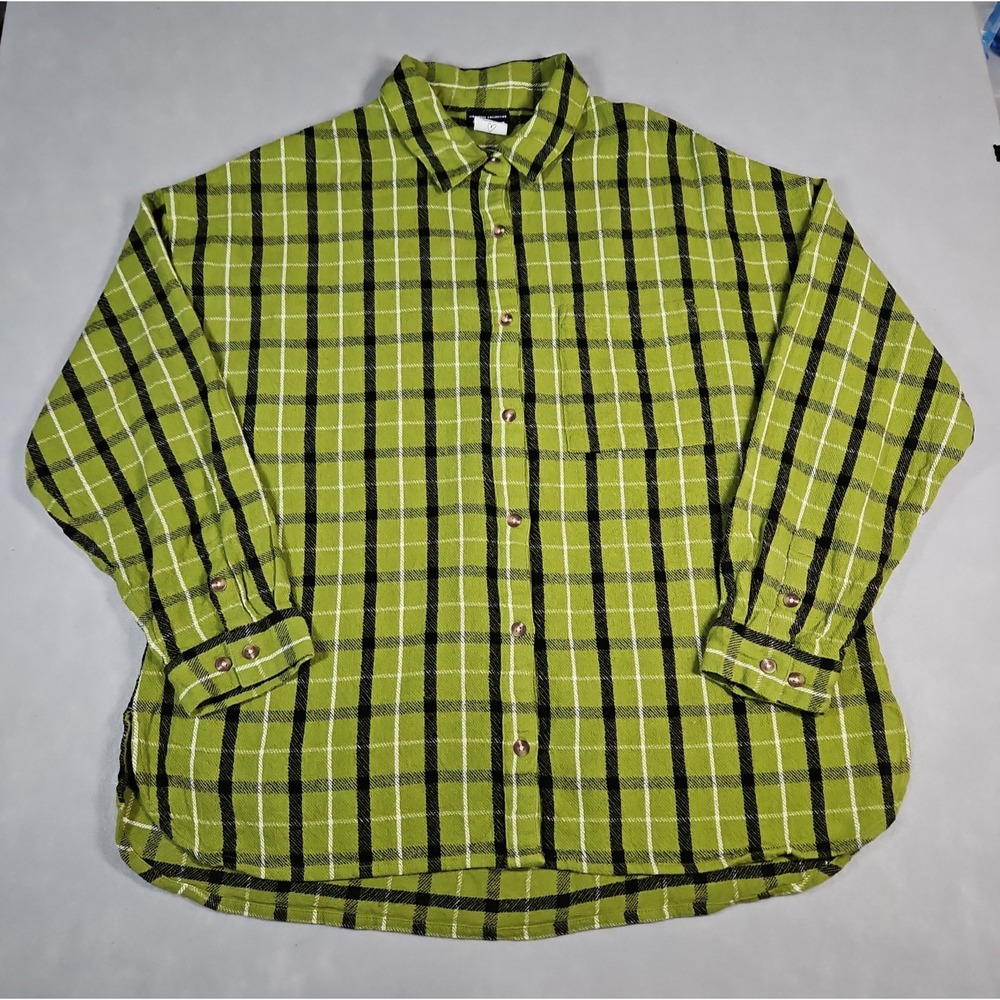 Roxy Womens Green Plaid Button Up Long Sleeve Shirt Size XL